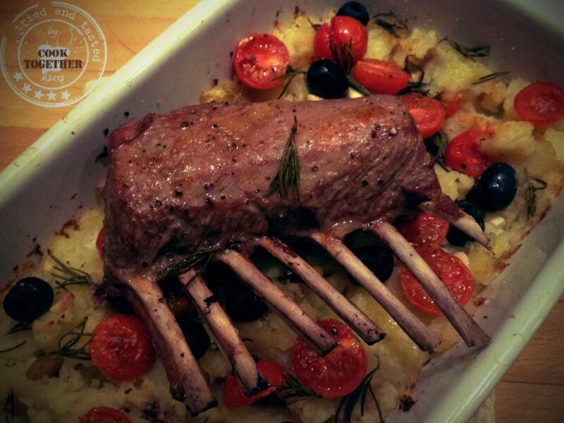 Roast rack of lamb and potatoes