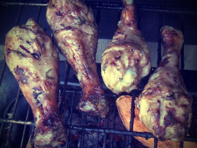 BBQ chicken legs with mustard