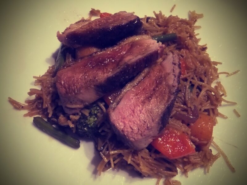 Chinese style duck breast with noodles