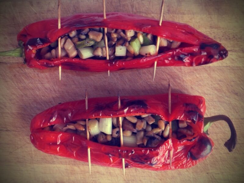 Red peppers stuffed with mushroom