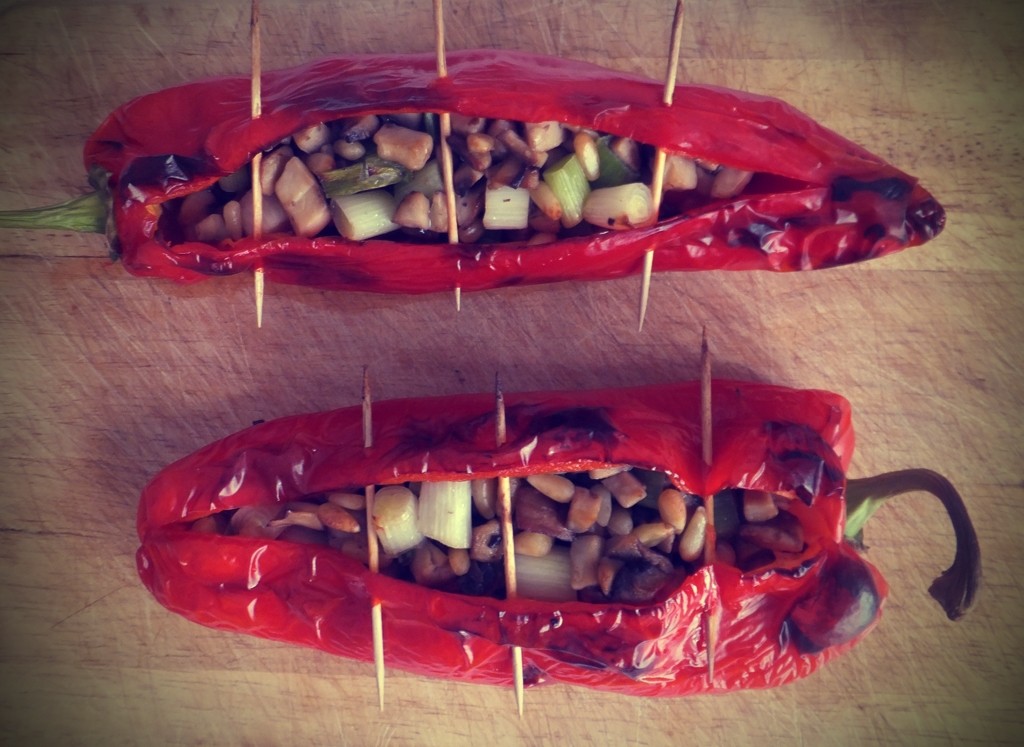 Red peppers stuffed with mushroom