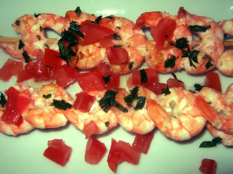 Grilled prawns with feta & tomato relish