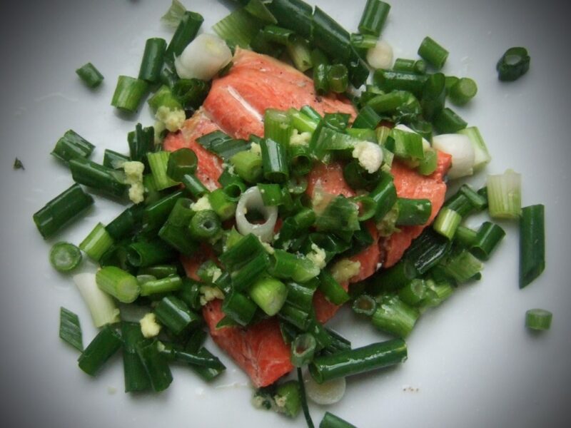 Sizzling salmon with spring onion