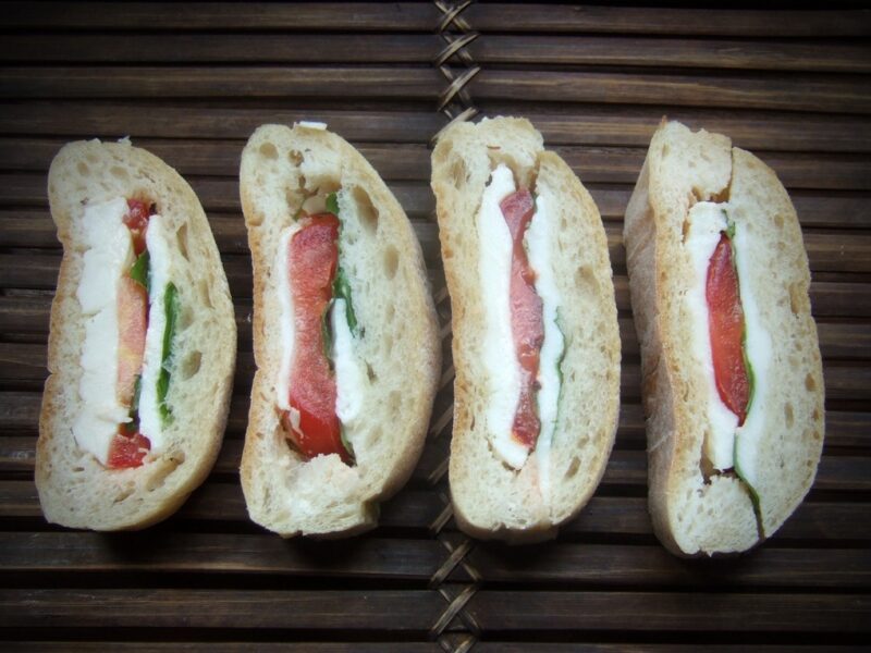 Ciabatta stuffed with mozzarella and tomatoes