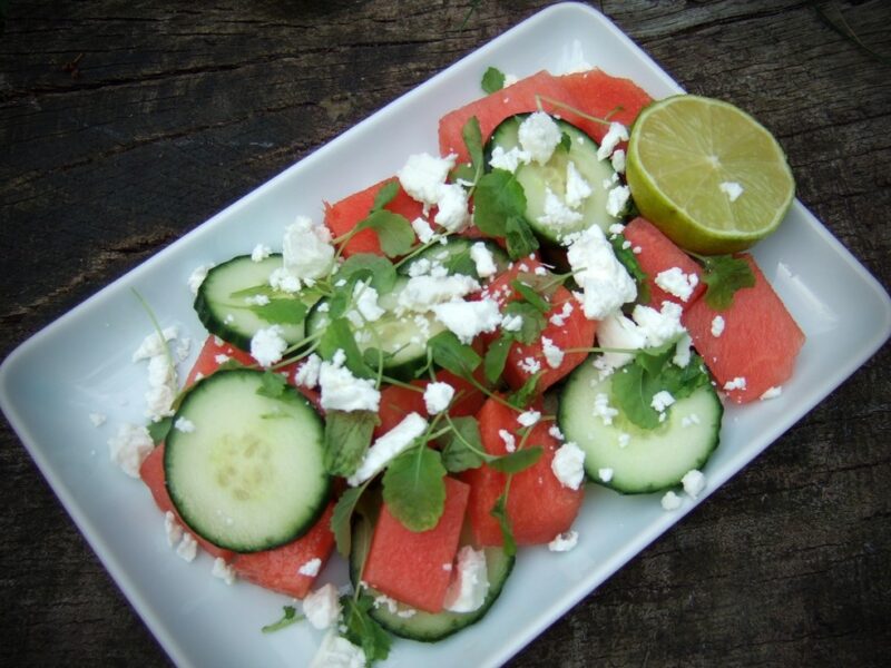 Watermelon, cucumber and feta salad