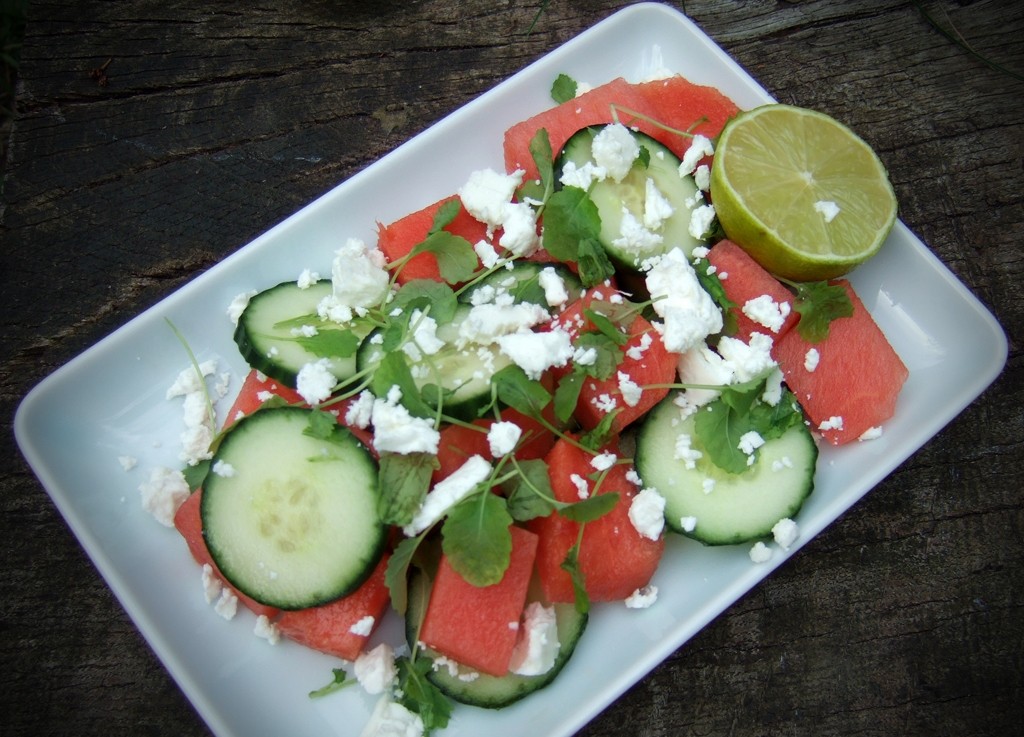 Watermelon, cucumber and feta salad