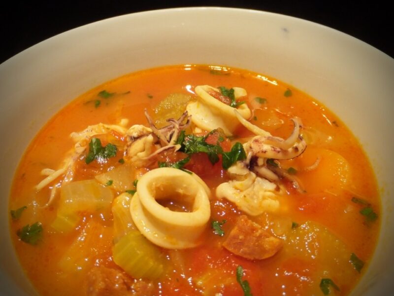 Chorizo and squid soup