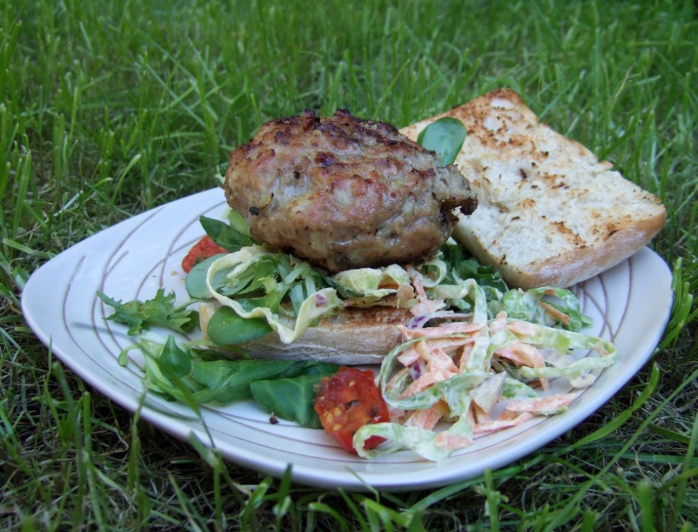 Greek-style pork burger