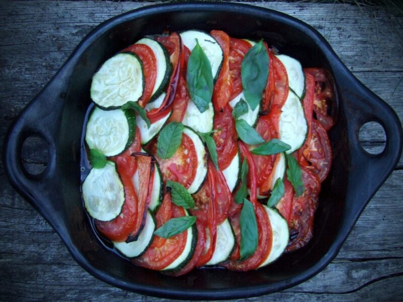 Baked zucchini, tomato & red pepper