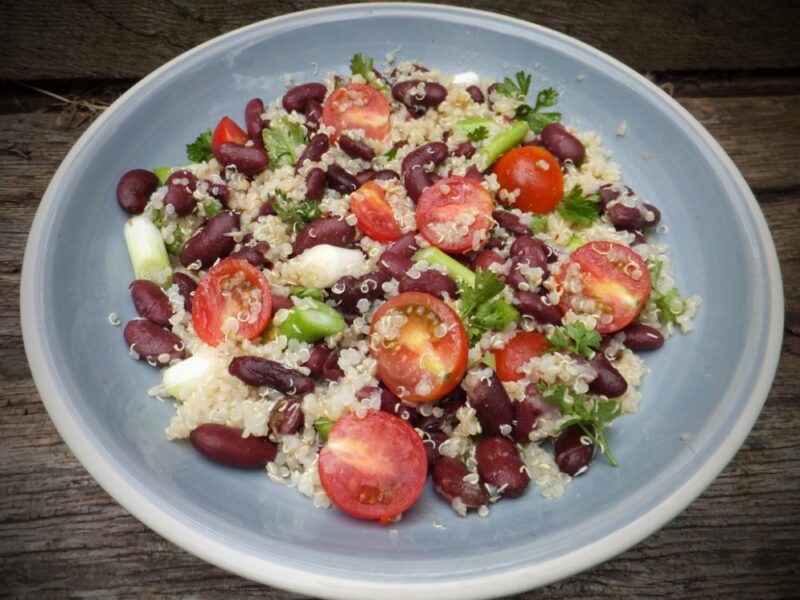 Quinoa, bean and tomato salad