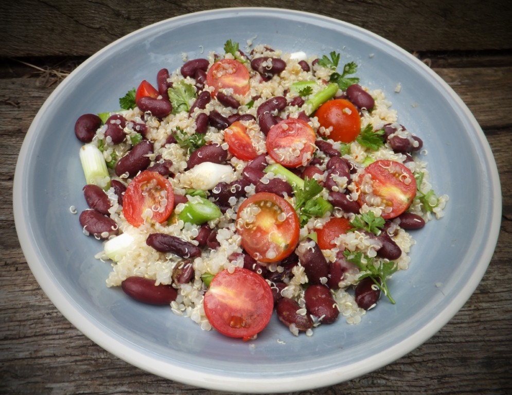 Quinoa, bean and tomato salad