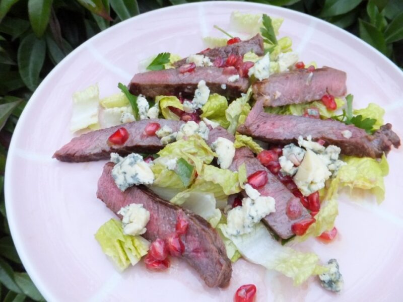 Steak, stilton and pomegranate salad