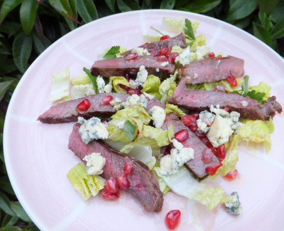 Steak, stilton and pomegranate salad