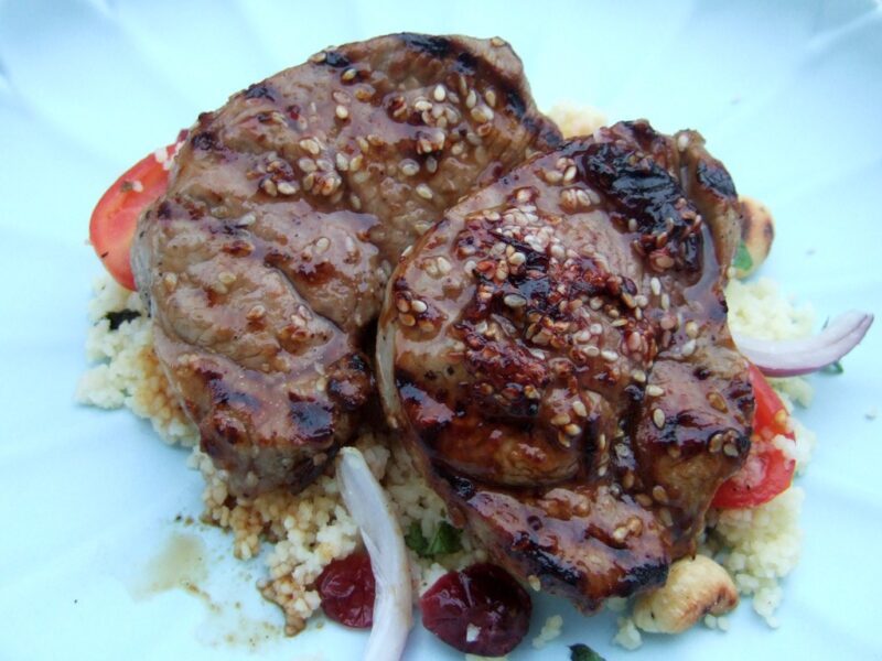 Cranberry glazed lamb steak