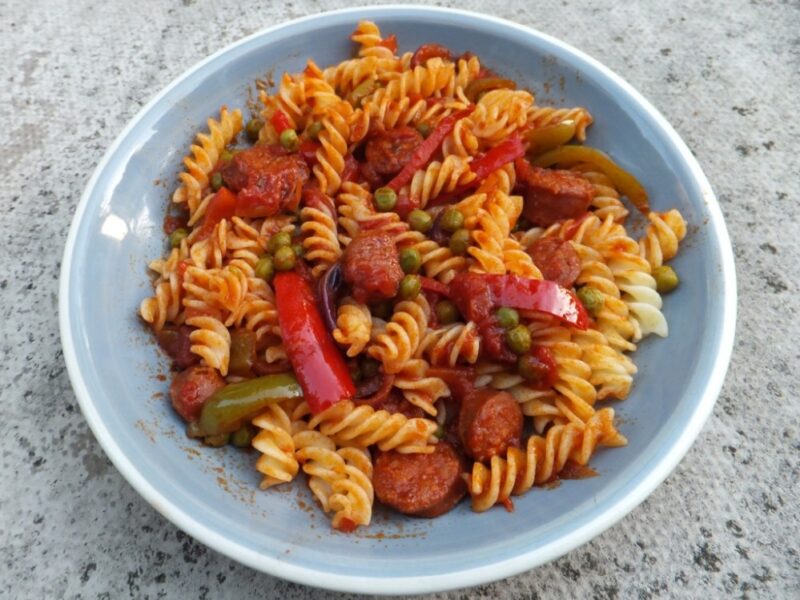 Chorizo pasta with vegetables