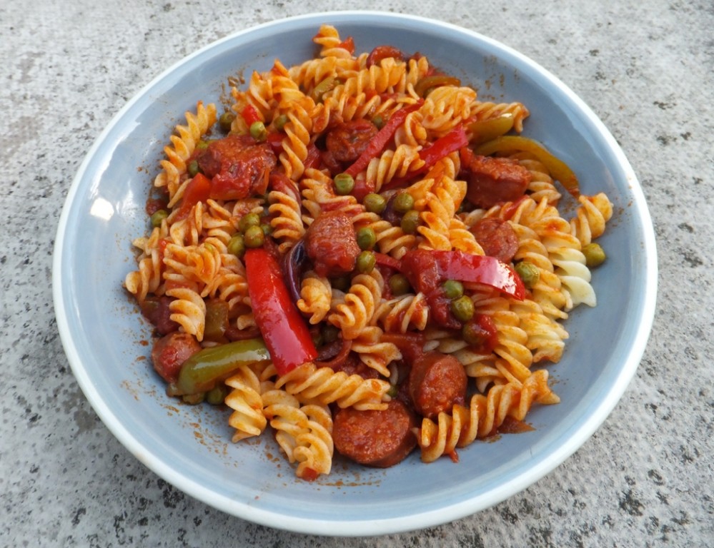 Chorizo pasta with vegetables