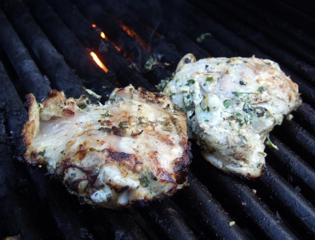 Spiced yogurt coated chicken thighs