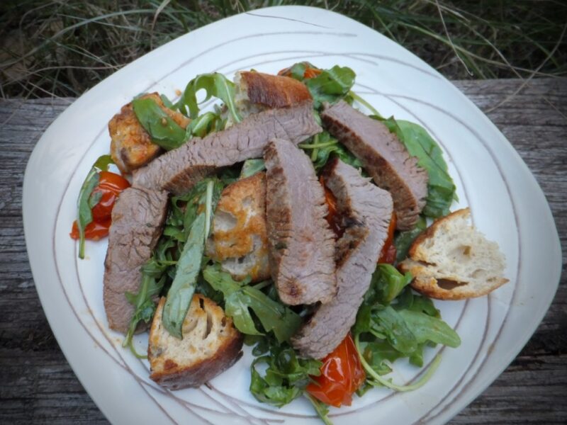 Tomato, ciabatta and steak salad