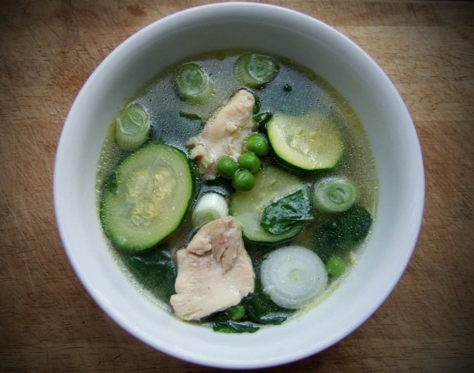 Chicken soup with green vegetables