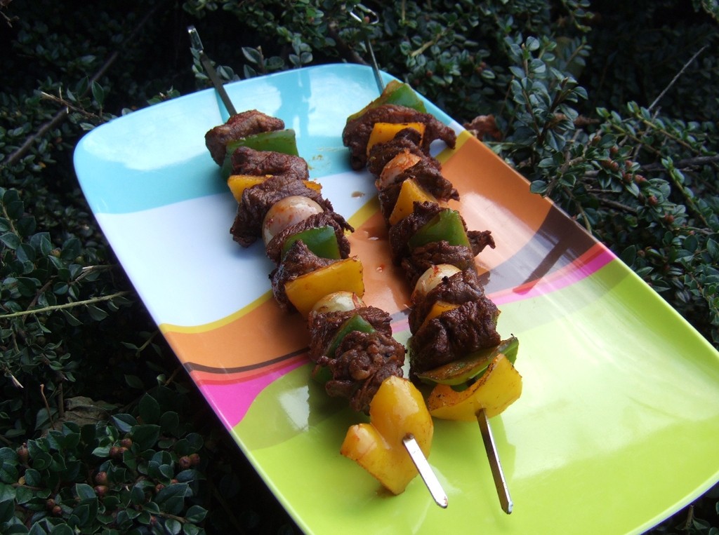 Beef, pepper and shallots kebab