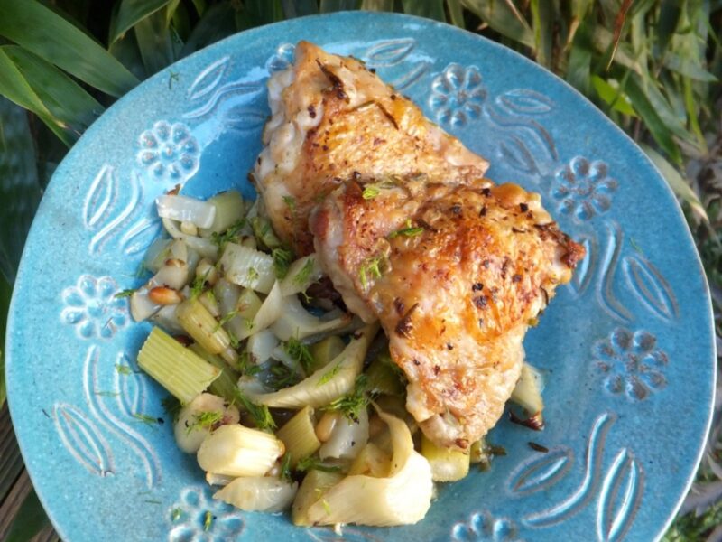 Roast chicken thighs with fennel