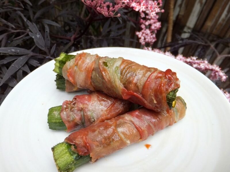 Baby courgettes wrapped in Parma ham