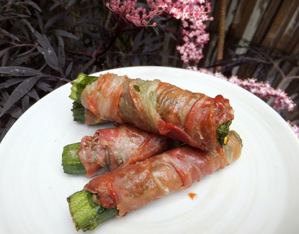 Baby courgettes wrapped in Parma ham