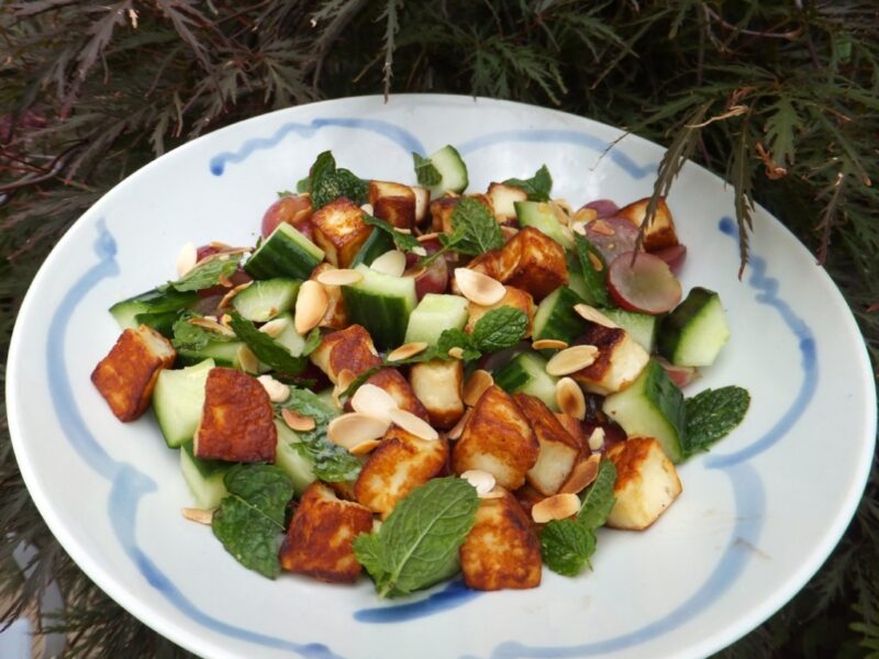 Halloumi, grape and cucumber salad