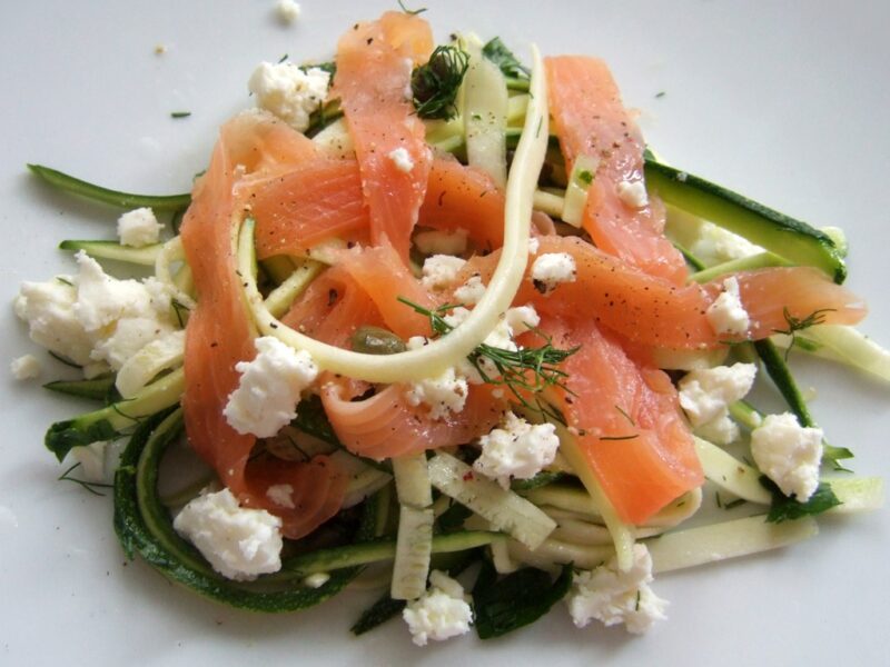 Smoked salmon, zucchini and feta salad