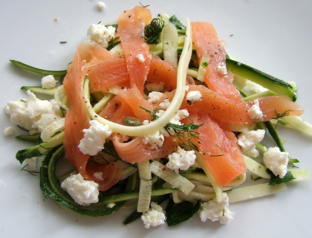 Smoked salmon, zucchini and feta salad