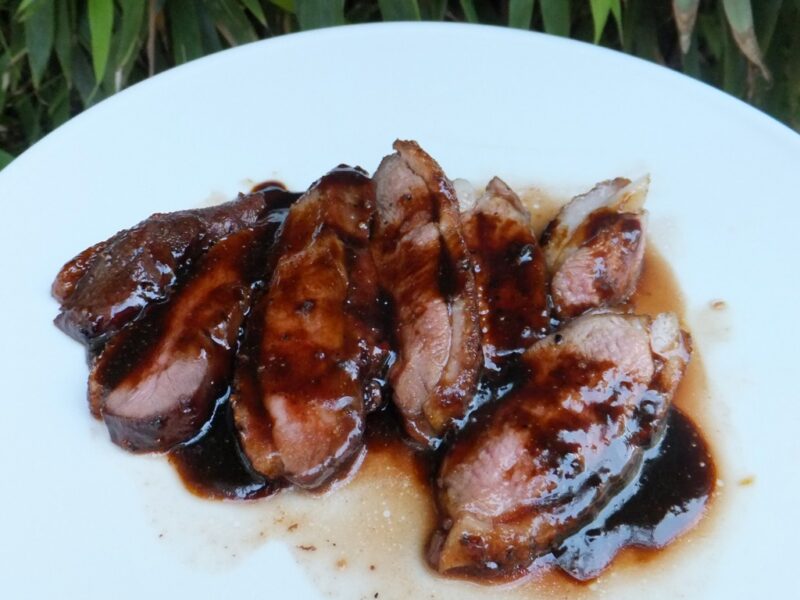 Duck breast in honey and balsamic glaze