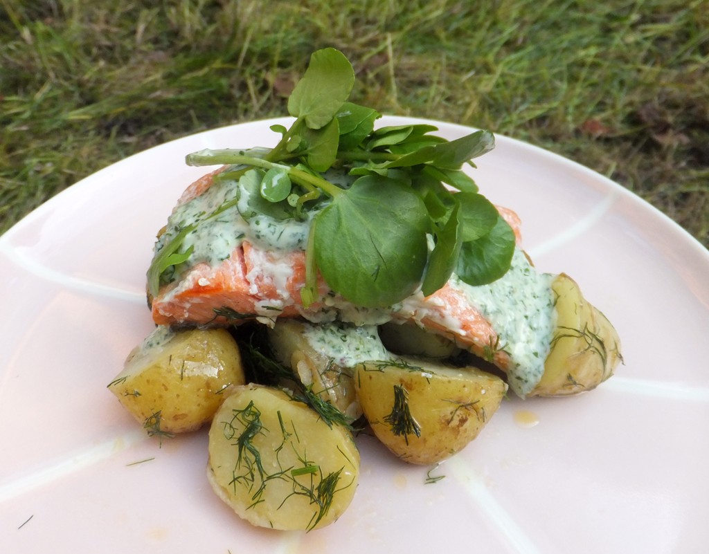 Grilled salmon with watercress