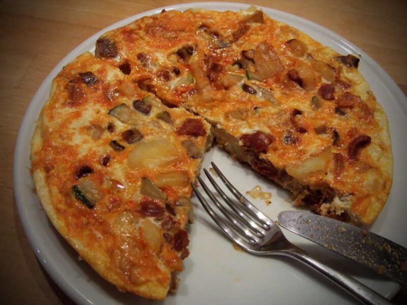 Spanish omelette with chorizo and courgette