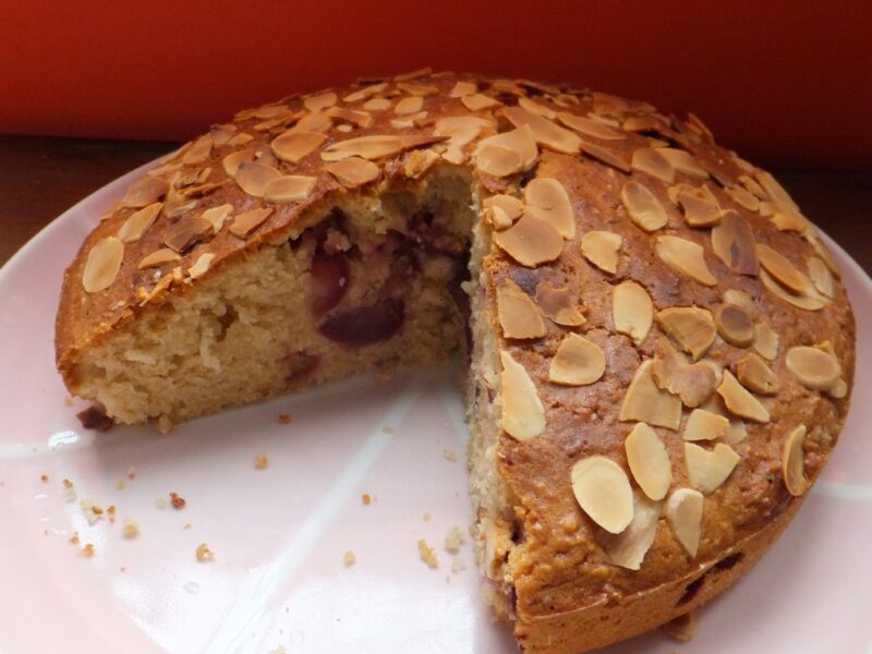 Fresh cherry and almond cake