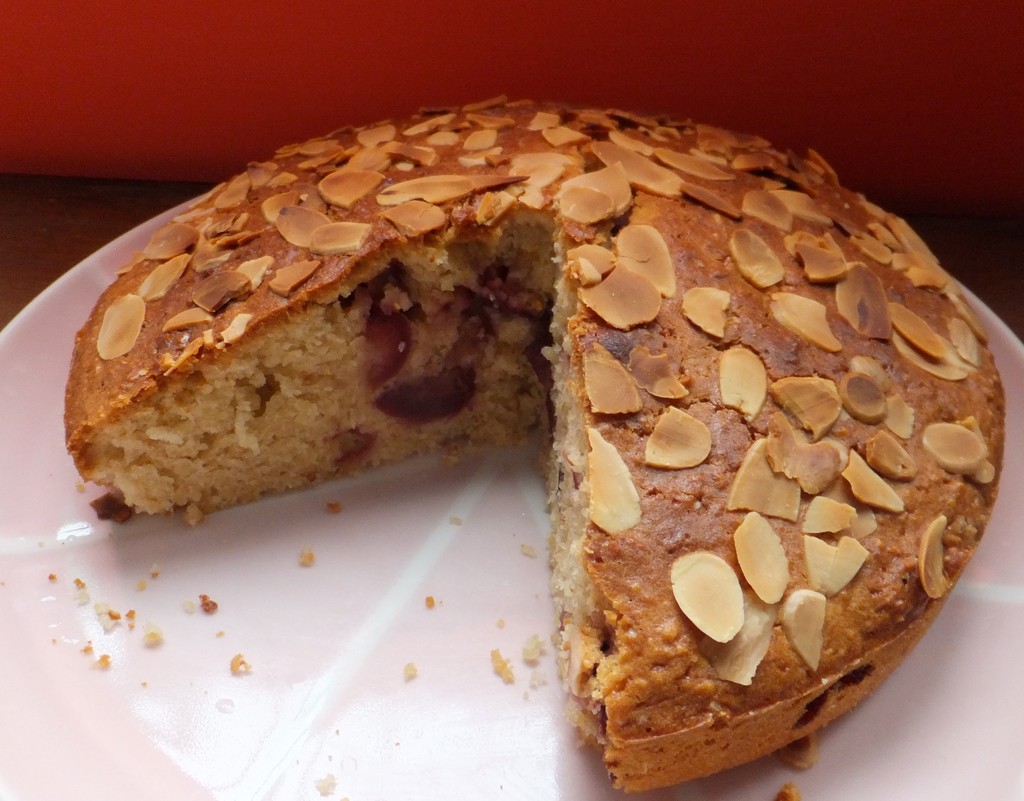 Fresh cherry and almond cake