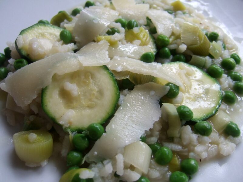 No-stir risotto with summer vegetables