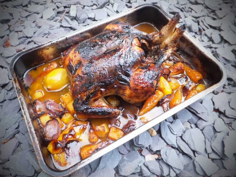 Roast chicken with sumac and pomegranate glaze