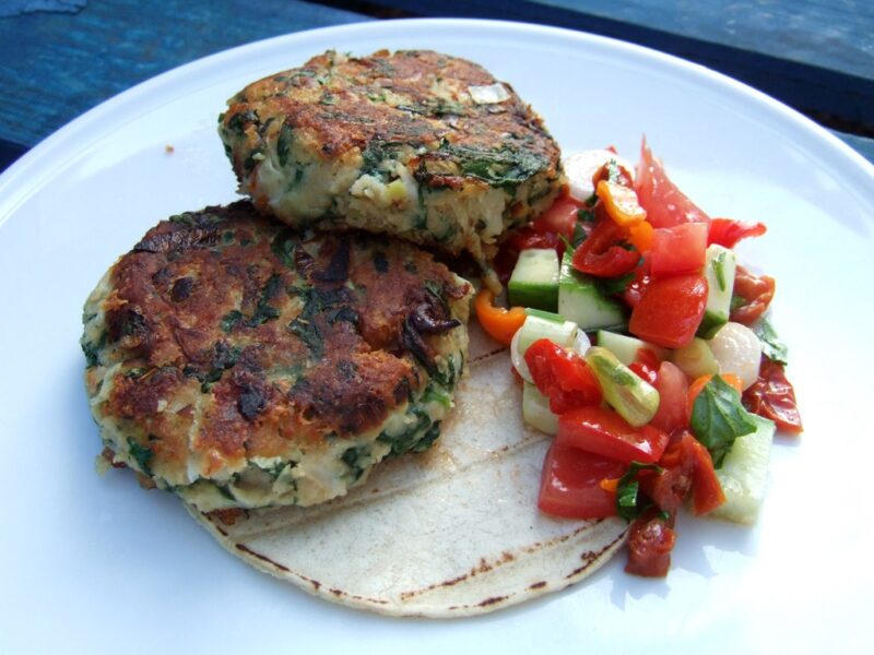 Spinach, cheese and bean burger