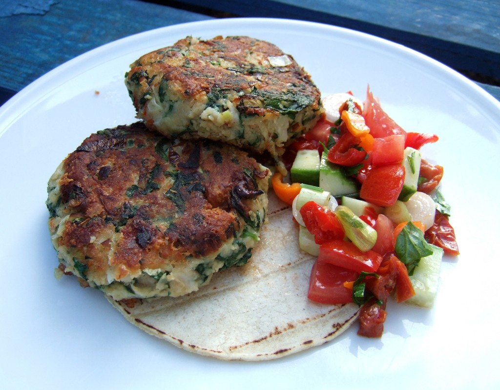 Spinach, cheese and bean burger