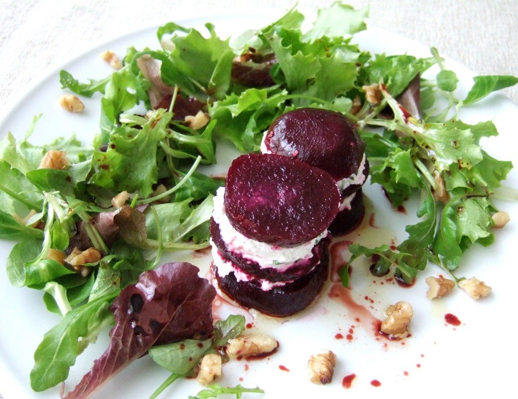 Beetroot and goat cheese napoleons