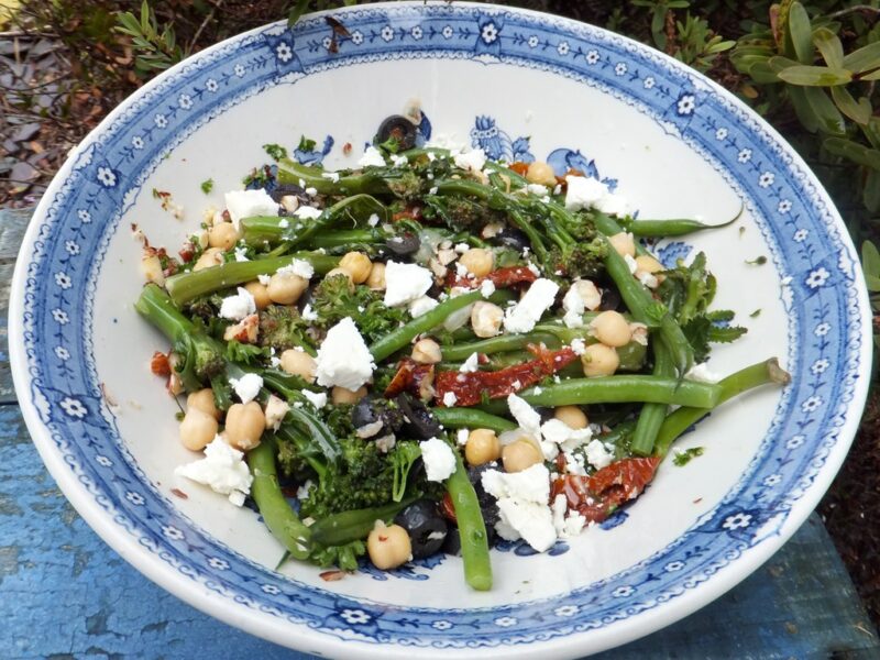 Broccoli, green bean and chickpea salad