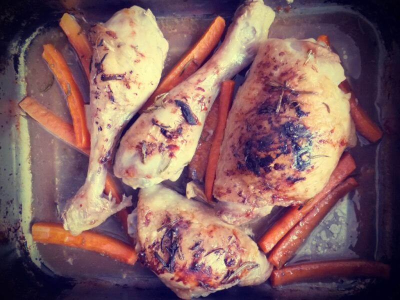 Roasted chicken legs with carrots