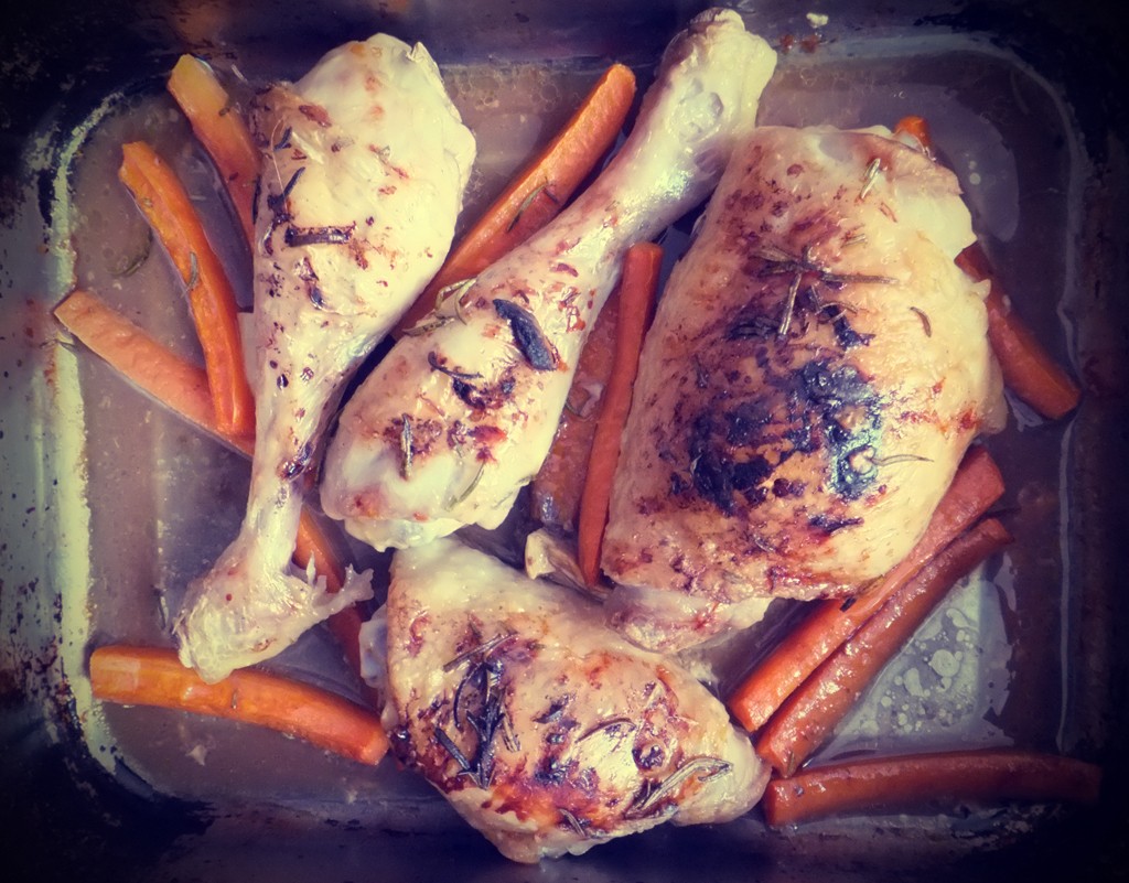 Roasted chicken legs with carrots