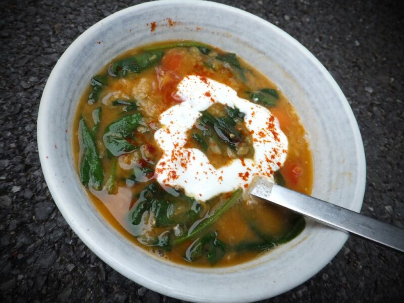 Lentil soup with spinach