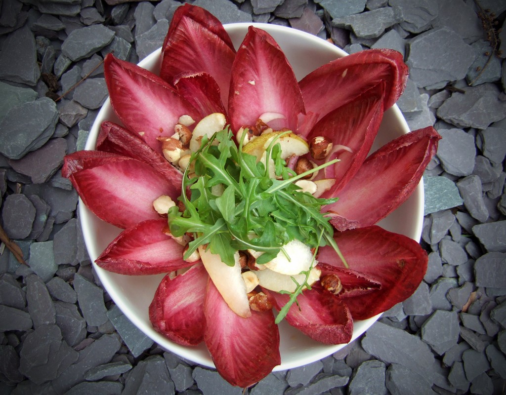 Red chicory and pear salad