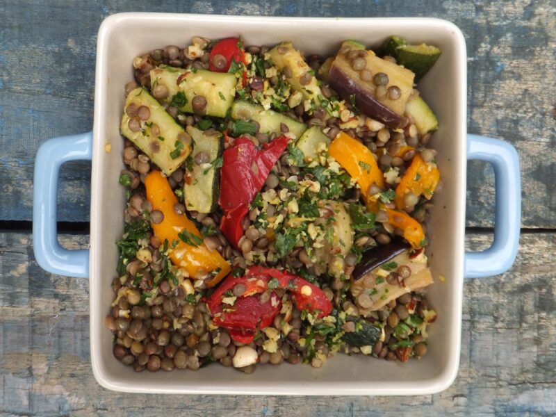 Roasted vegetables with lentils