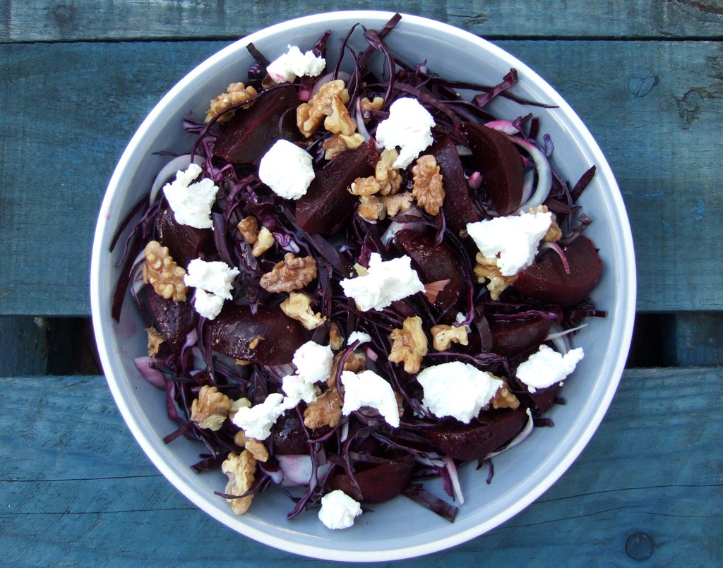 Red cabbage, beet and goats' cheese salad