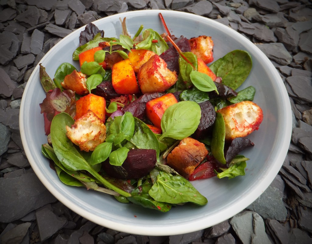 Roasted squash and beet panzanella