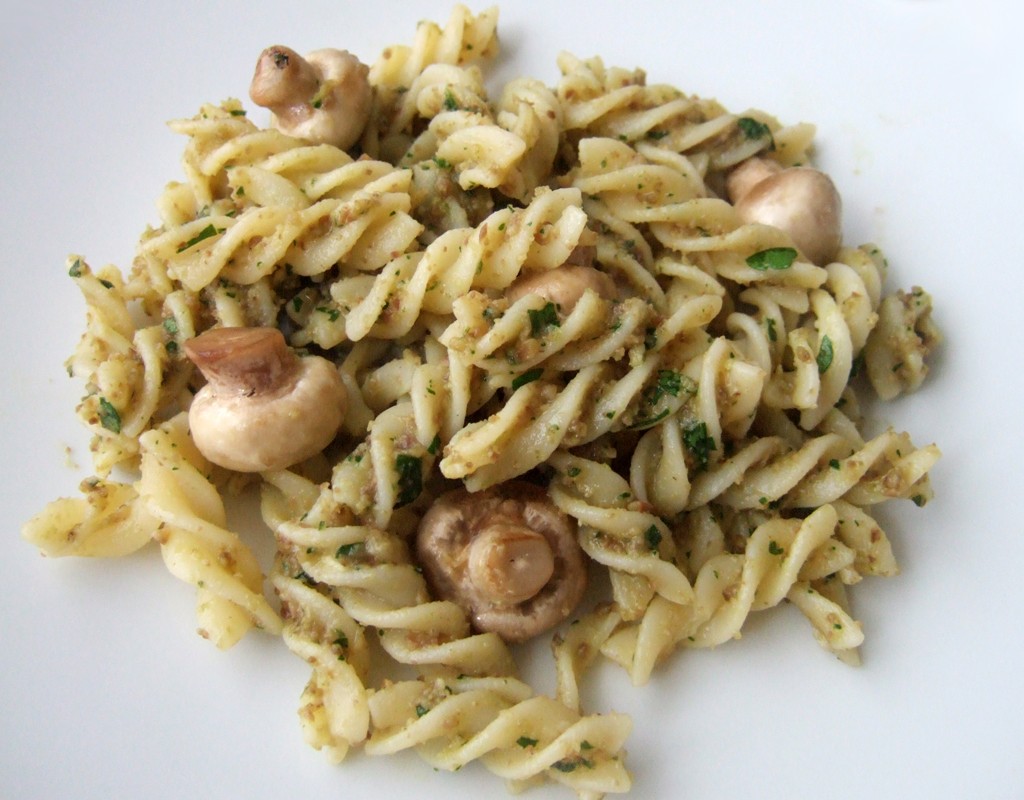 Mushroom pasta with chestnut pesto