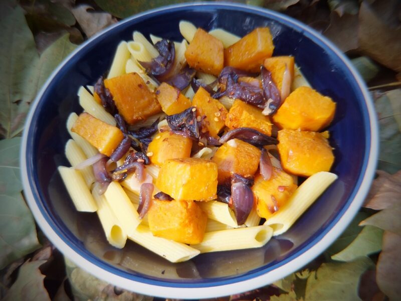 Roasted squash and onion pasta